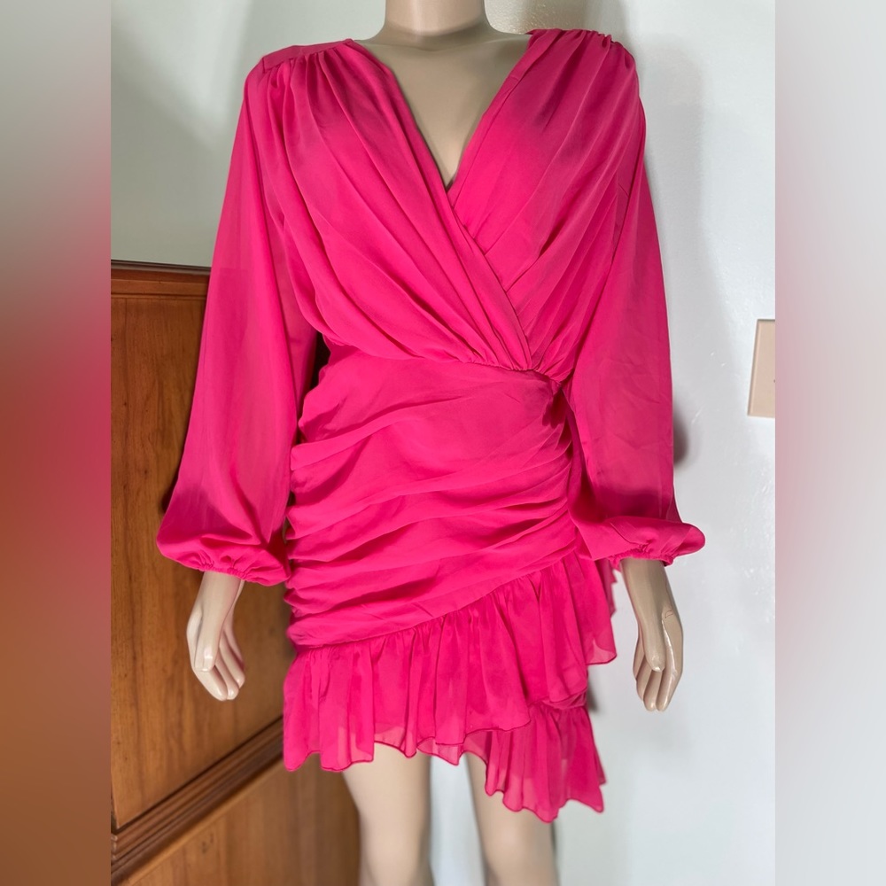 BooHoo Pink Ruffle Long Sleeve Mini Dress